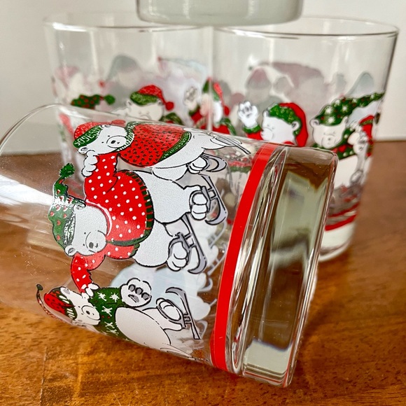 1991 Princess House Skating Polar Bears Lowball Glasses Set of 4 - Picture 9 of 12